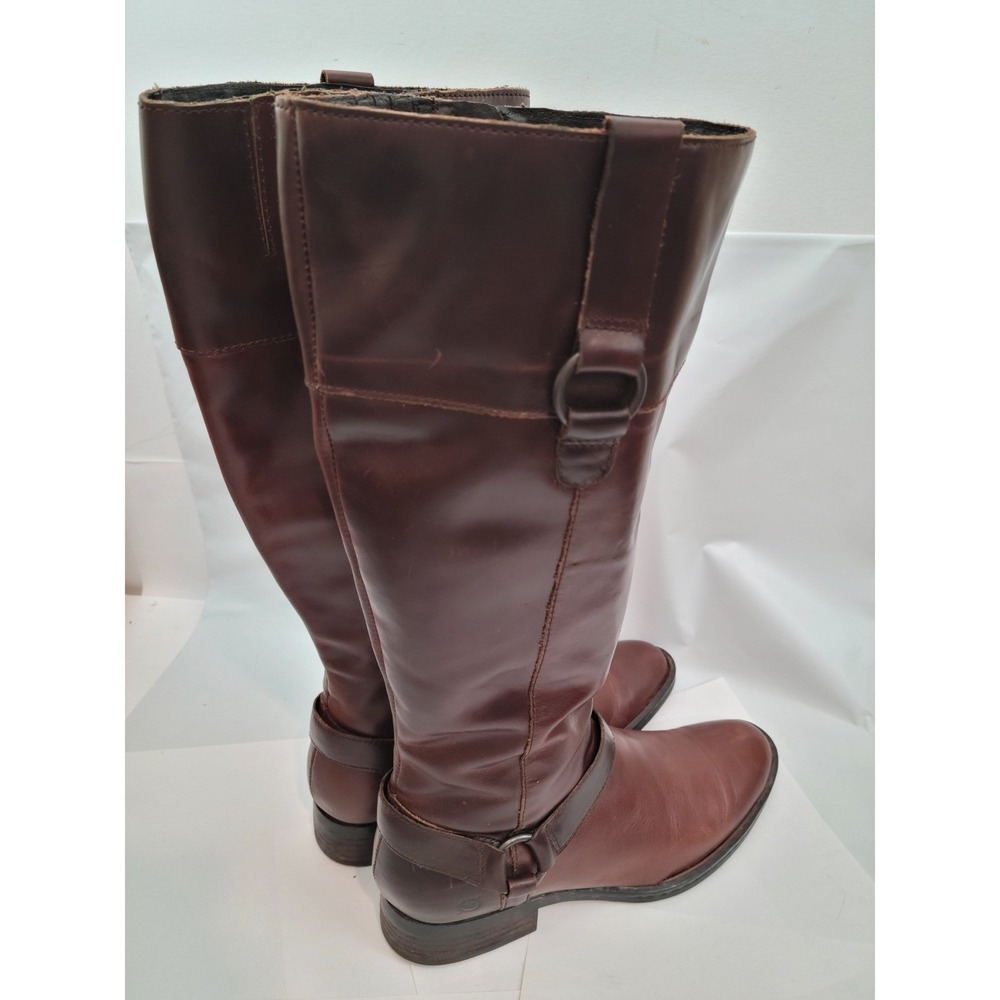 Born Riding Boots W62417 Mahogany Brown Leather Harness Tall Zip Shoes 8.5 40 - Picture 3 of 13